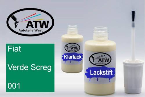 Fiat, Verde Screg, 001: 20ml Lackstift + 20ml Klarlack - Set, von ATW Autoteile West.